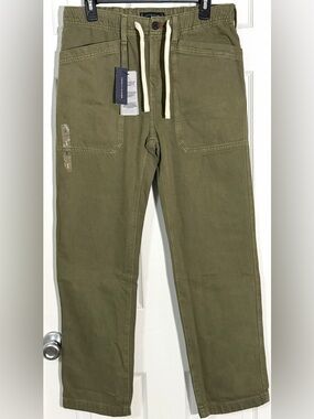 Tommy Hilfiger Drawcord Denim Pants Size Small Olive Green Relaxed Utility NWT